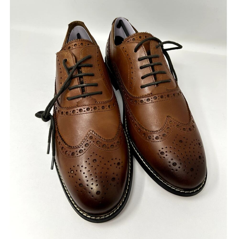 Thomas & Vine Men's Oxfords Dress Shoes, Cognac, Size 10 Lace Up Leather Upper